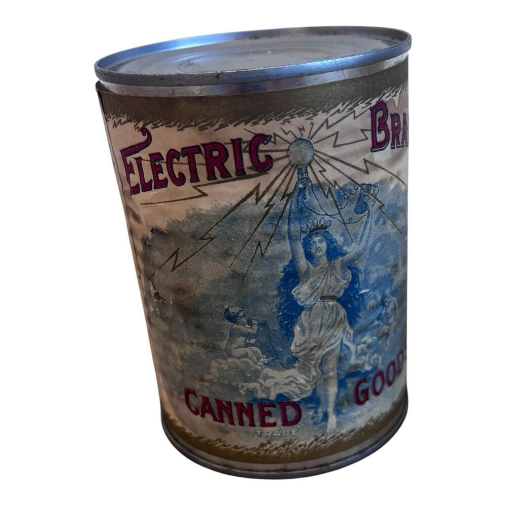 Antique 1910s Electric Brand Golden Pumpkin Tin Can Olney & Floyd NY advertise